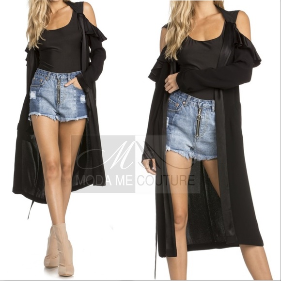 MODA ME COUTURE Sweaters - COLD SHOULDER CARDIGAN BLACK